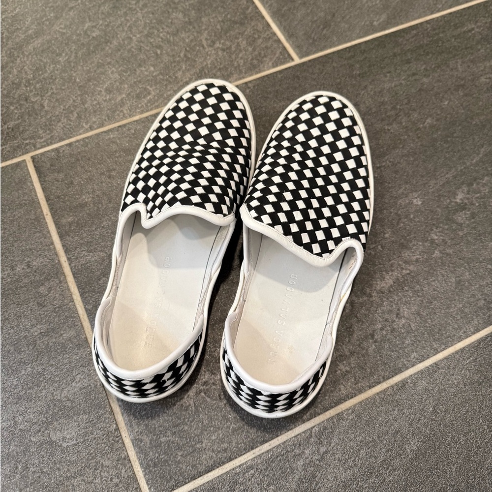Freda Salvador Eddy Italian Leather Checkered D'Orsay Sneakers Casual Sneakers.
